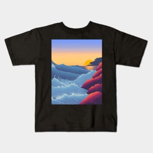 Ukiyo-e Japanese Art - Waves Crashing Against a Rocky Coast at Sunset Kids T-Shirt